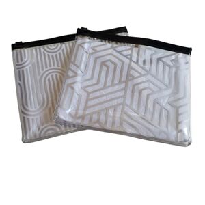 NWOT Set of Two Clear w/ Silver Geometric Design Cosmetic Slide Lock Makeup Bags